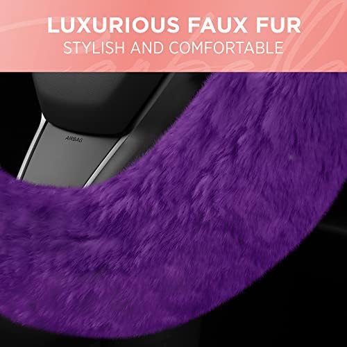 Carbella Aspen Purple Fuzzy Steering Wheel Cover for Women – Cute and Stylish Fluffy Fur Steering Wheel Cover for Cars Trucks Vans SUVs, Universal Fit for Wheel Sizes 14.5 to 15.5 inches