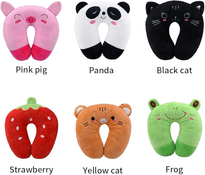 Travel Pillow for Kids, Cute Animal Neck Pillow Support U Shaped Cushion Plush Soft Rest Reading Pillows Sleeping Pillows for Airplane Train Car (Color:Strawberry)