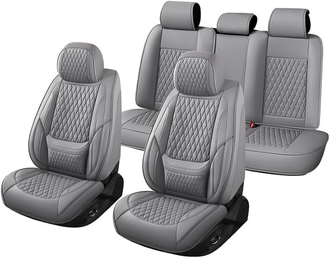 Car Seat Covers Full Set Custom Fit for Chevrolet/Chevy Bolt 2016-2026 - Premium Faux Leather with Lumbar Support | Breathable, Waterproof, Anti-Slip, Durable (Gray,Full Set)