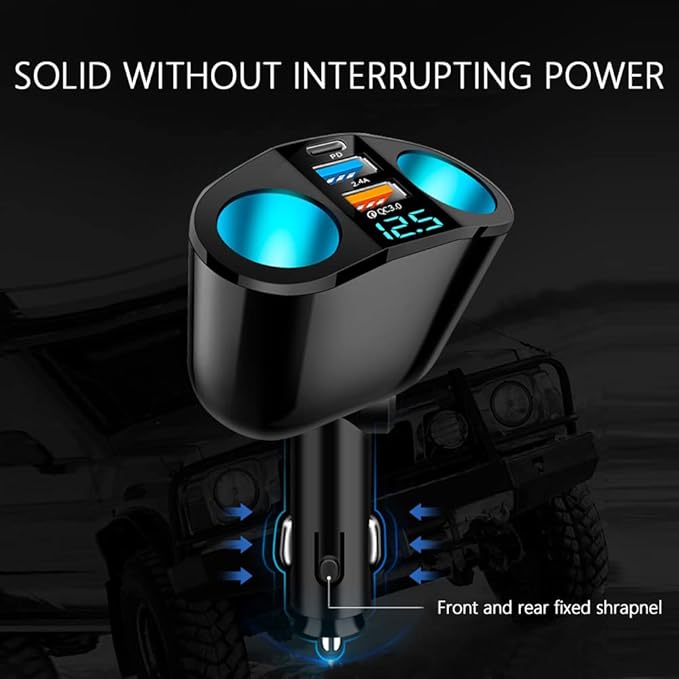 5 Port Cigarette Lighter Splitter,QC3.0&PD 20W Super Fast Car Charger with Dual Cigarette Lighter Plug with LED Voltmeter Compatible with iPhone 15 Pro iPad Dash Cam GPS (PD+QC+2.4A) 2Pcs