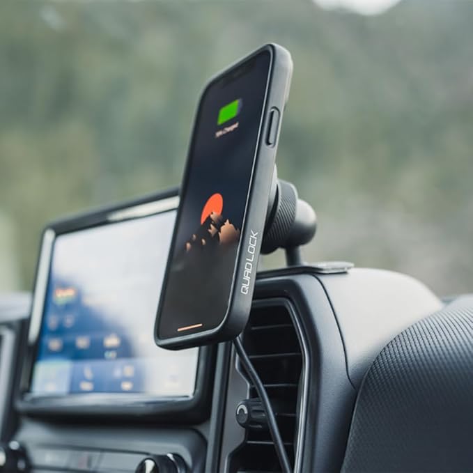 Quad Lock Adhesive Dashboard/Console Car Phone Holder Kit with MAG Wireless Charging Head V2 and MAG Phone Case for iPhone 13 Mini