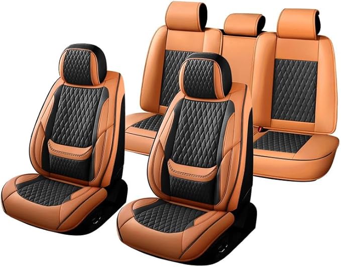 Car Seat Covers Full Set Custom Fit for Buick Century 1997-2005 - Premium Faux Leather with Lumbar Support | Breathable, Waterproof, Anti-Slip, Durable (Black&Brown,Full Set)