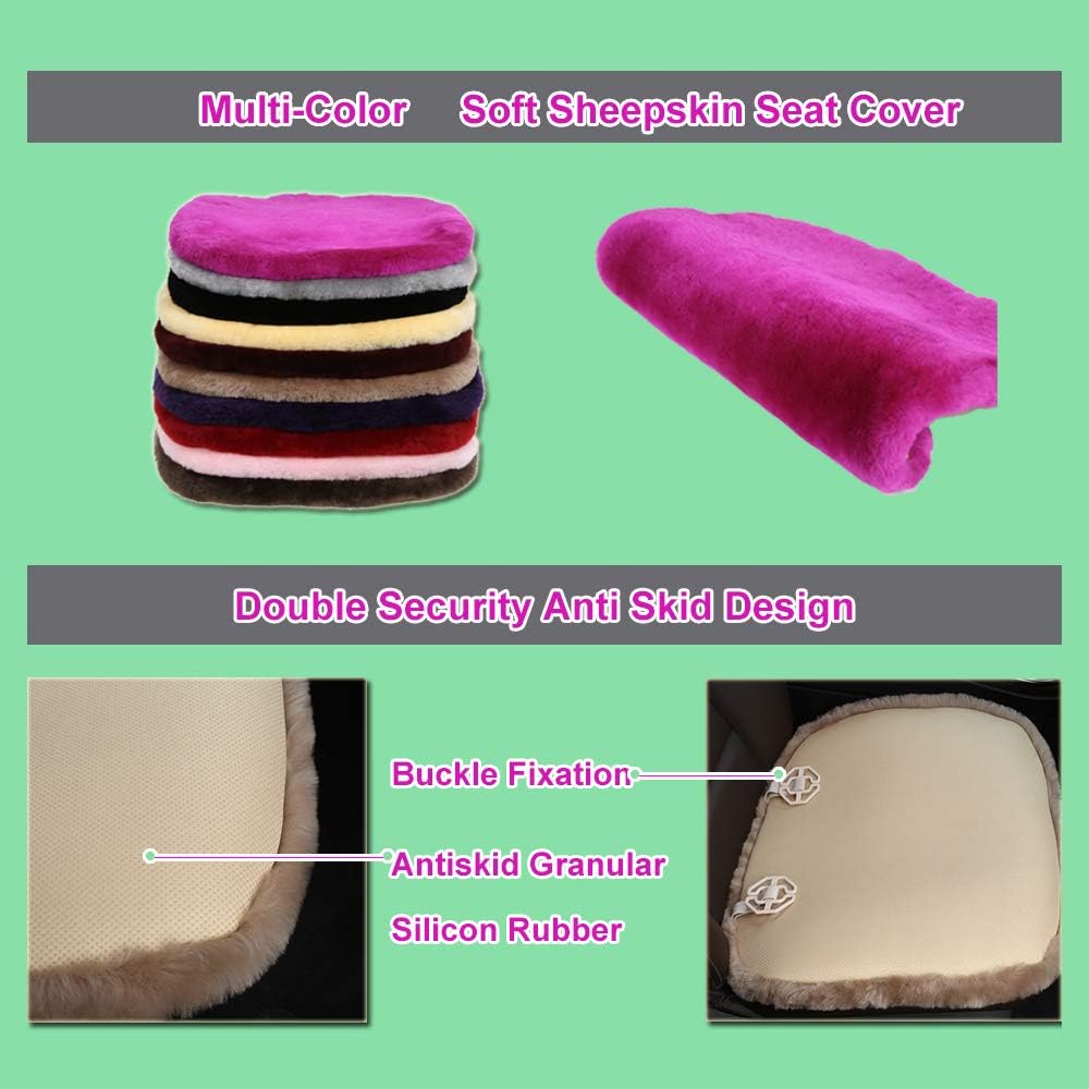 Fluffy Genuine Australia Sheepskin Car Seat Cover for Auto Interior Accessories with Soft Fuzzy Wool Eco-Friendly Natural Fur Non-Slip (Alpine Green, Front)
