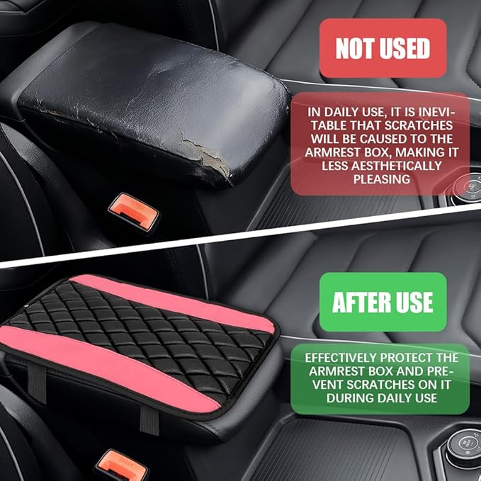 Car Center Console Cushion Pad, Arm Rest Covers, 12.6"×7.5" Leather Waterproof Auto Armrest Seat Box Protector, Auto Comfortable Center Console Cover Universal for Most Vehicles (Pink)
