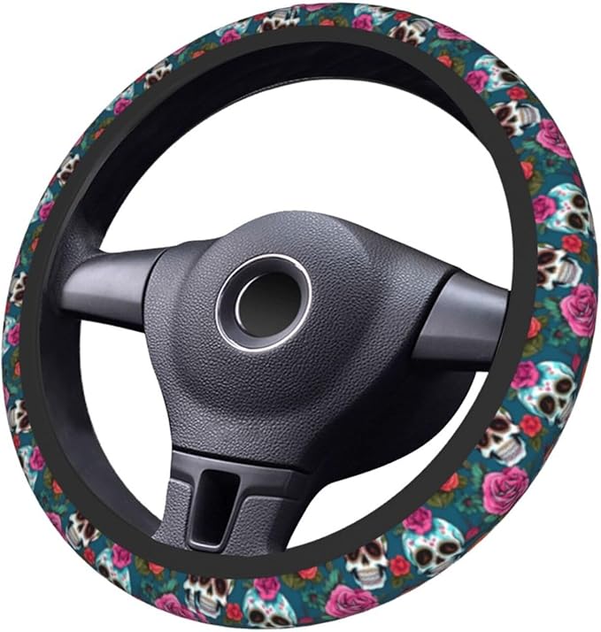Skull Cute Steering Wheel Cover Non-Slip Breathable Sweat-Absorbent Suitable for SUV Van Truck Car Universal Protection Accessories 15 Inch Suitable for Women Men