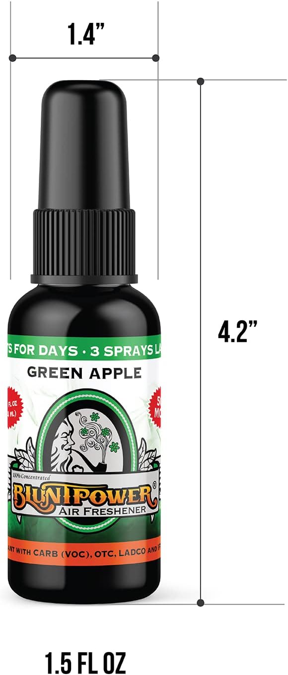 BluntPower Green Apple Concentrated Air Freshener for Room and Car - Oil-Based Diffuser Spray Bottle - Long-Lasting Bathroom, Car Freshener & Odor Eliminator (1 Pack)