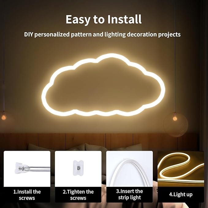 iNextStation Warm White LED Rope Lights 16.4FT/5M DC12V LED Strip Lights, IP65 Waterproof Silicone Neon Light Strip, Flexible Led Light Strip 0.98in Cut for DIY, Rope Led Lights for Bedroom(with Plug)