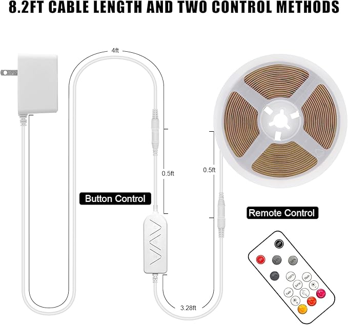 Tatazone 16.4ft Red COB Led Strip Lights with RF Remote, Dimmable Bright Dotless Adhesive Indoor Led COB Light Strip for Cabinet, Painting, Room, Bed