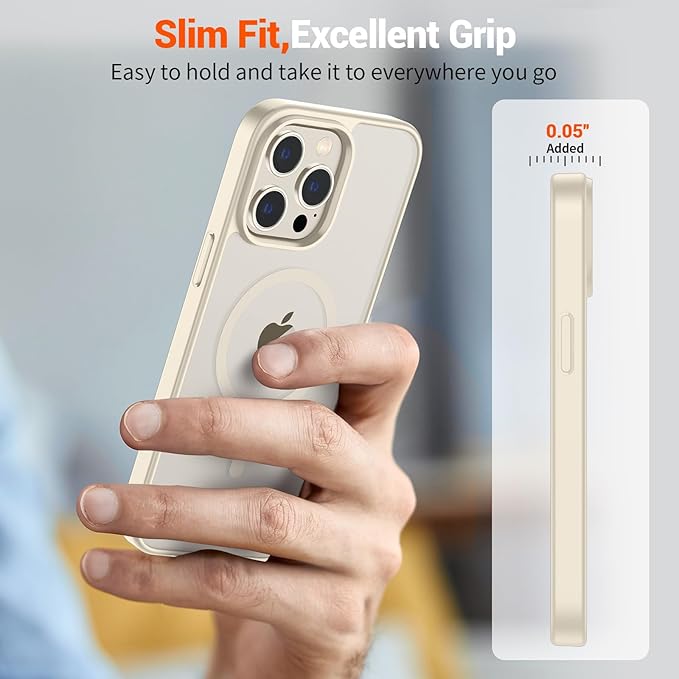 SUPFINE Magnetic for iPhone 13 Pro Case (Compatible with MagSafe) (Military Grade Drop Protection) Slim Translucent Matte Shockproof with Anti-Fingerprint Phone Case,Antique White