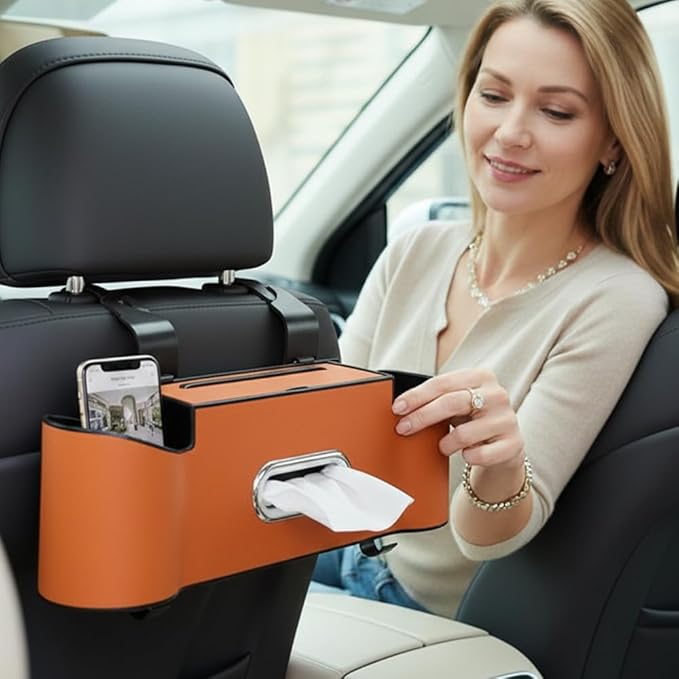 3-in-1 Car Backseat Organizer, 2026 New Multifunctional Back Seat Car Organizer with Cup Holder, Tissue Box, Trash Bin & Hooks for Hold Phones, Snacks, Drinks, Handbags (1, Black)