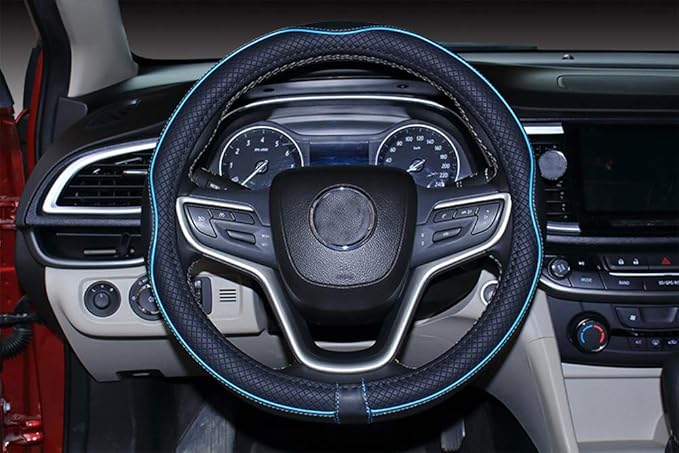 Mayco Bell Large Size Steering Wheel Cover Anti-Slip,Safety,Soft,Breathable,Durable,Full Surround,Comfortable Grip Microfiber Leather (15.5-16 inch, Black Blue)