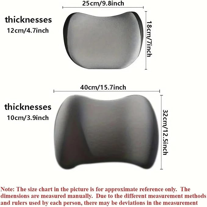 Memory Foam Car Neck Pillow - Soft fit for Seat Headrest & Lumbar Support Cushion(Black 1set)