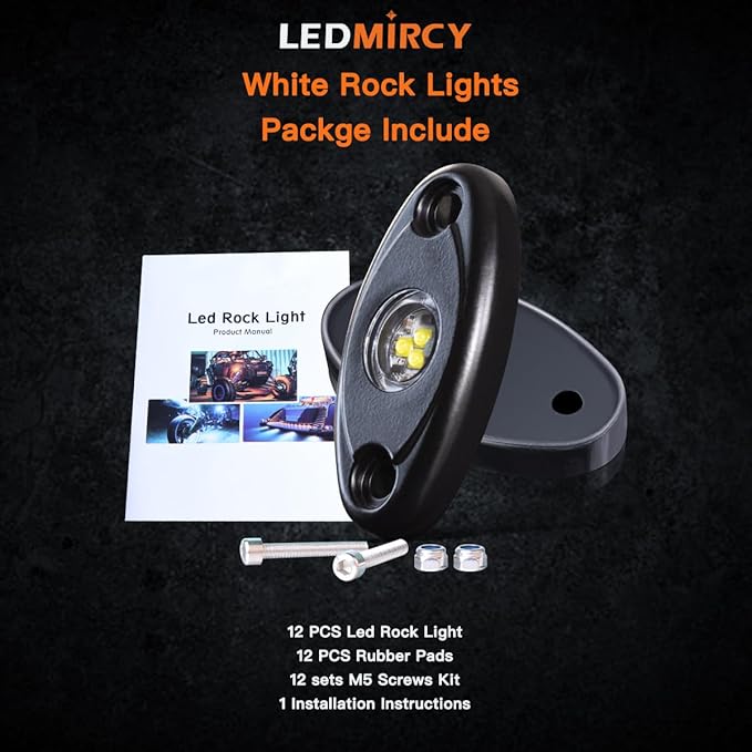White Rock Lights,LEDMIRCY High Power Underbody Pure White LED Rock Lights 12PCS for UTV Trucks Off Road ZRZ Auto Car Boat ATV SUV Waterproof High Power Neon Trail Rig Light Shockproof