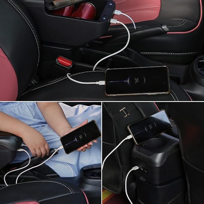 AULPHIKE Compatible with Nissan NV200 Armrest Center Console Organizer Armrests Double Layer Storage Space with USB Ports