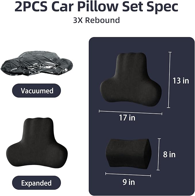 Car Neck & Lumbar Support Pillow Set for Ford Escape, Soft Memory Foam Headrest & Back Cushion, Ergonomic Comfortable Seat Support for Daily Driving and Long Trips Car Interior Accessories