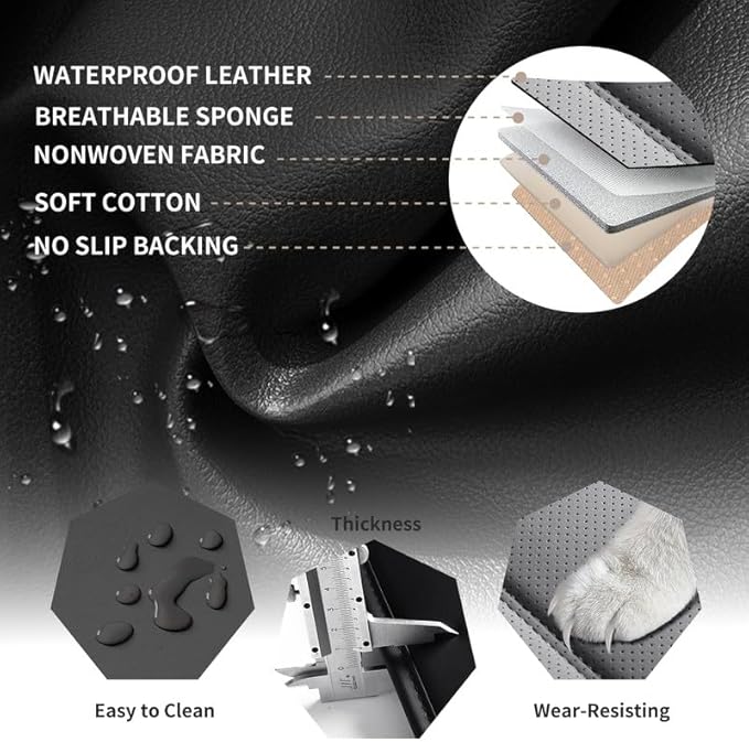 Car Seat Covers Full Set fit for Chevrolet/Chevy HHR 2006-2011 , Premium Faux Leather Waterproof Car Seat Protectors with Lumbar Support, Breathable Anti-Slip Auto Seat Covers(Black&Gray,Full set)