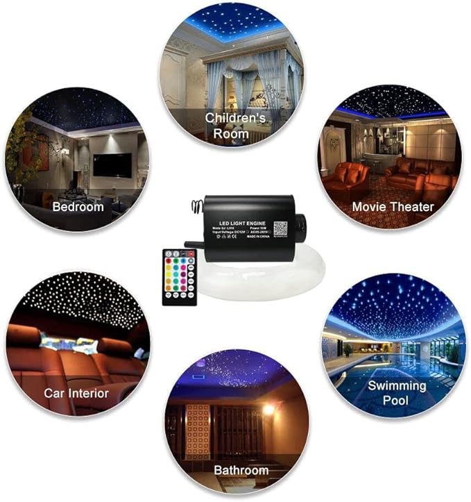 AMKI 16W Fiber Optic Lights,Starlight Headliner Light Kit APP/Remote Control Sound Activated Mode for Car&Home Decoration,Optical Fiber Cable Strands 0.75mm/0.03in 6.5ft/2m 150pcs