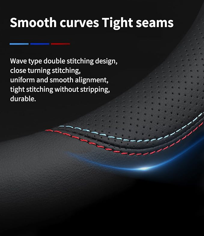 Custom-Fit for Mini Steering Wheel Cover, Premium Leather Car Cover with Logo, Non-Slip, Breathable, Accessories (B-Style,for Cooper)