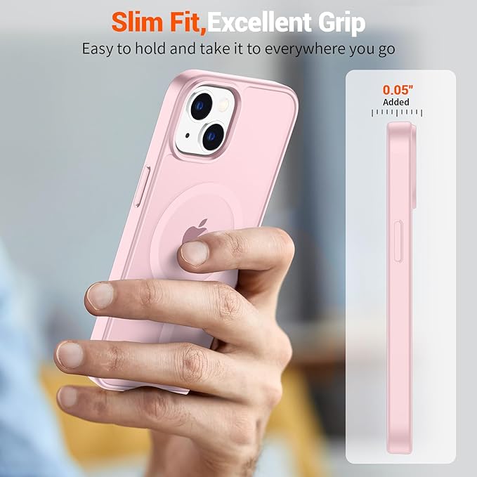 SUPFINE Magnetic for iPhone 15 Case with Screen Protector (Compatible with MagSafe) (Military Grade Drop Protection) Translucent Matte Shockproof Phone Cover,Light Pink