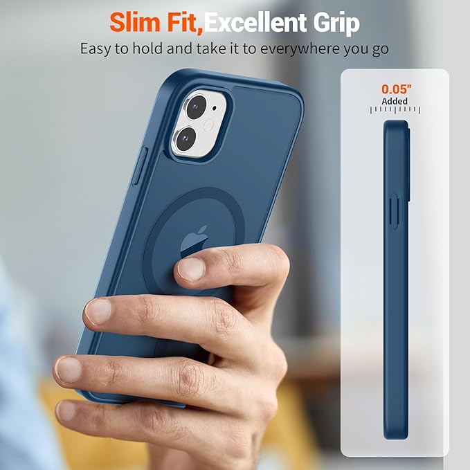 SUPFINE Magnetic for iPhone 11 Phone Case with Screen Protector (Compatible with MagSafe)(Military Grade Drop Protection) Translucent Matte Shockproof with Anti-Fingerprint Phone Case,Deep Blue