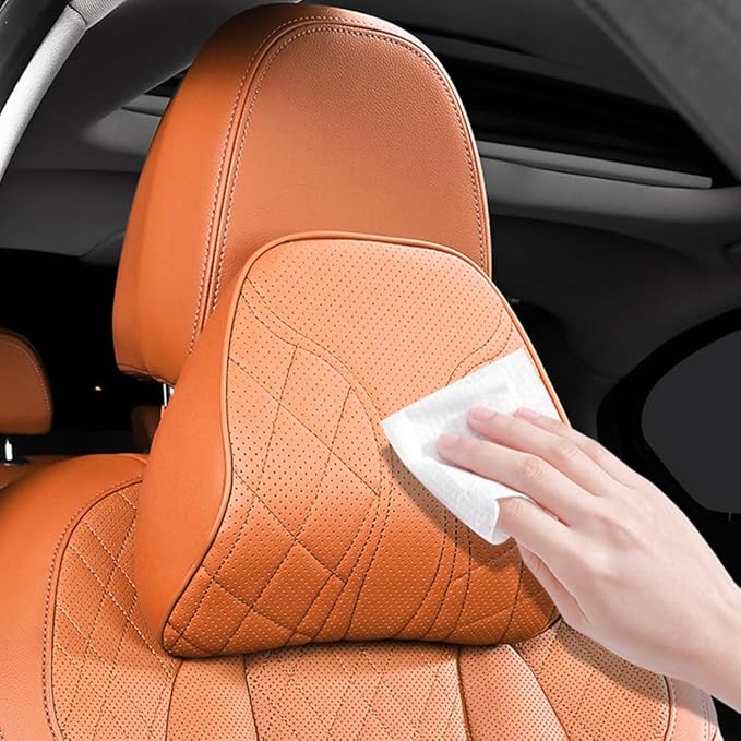 for Chevy Silverado 2007 2008 2009 2010 2011 2012 2013 Leather Car Seat Headrest Lumbar Cushion, Lumbar Support Pillow for Car,for Driving Traveling Relieving Neck Fatigue,3-C Brown