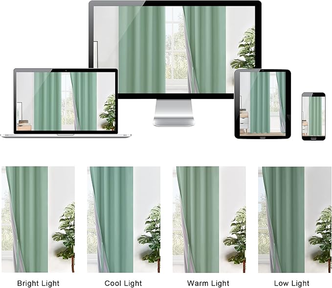 XWZO 100% Blackout Curtains 2 Panels with Tiebacks- Double Layers Heat and Full Light Blocking Window Panels with Grommets for Narrow Short Windows, Light Sage, W38 x L54, Set of 2