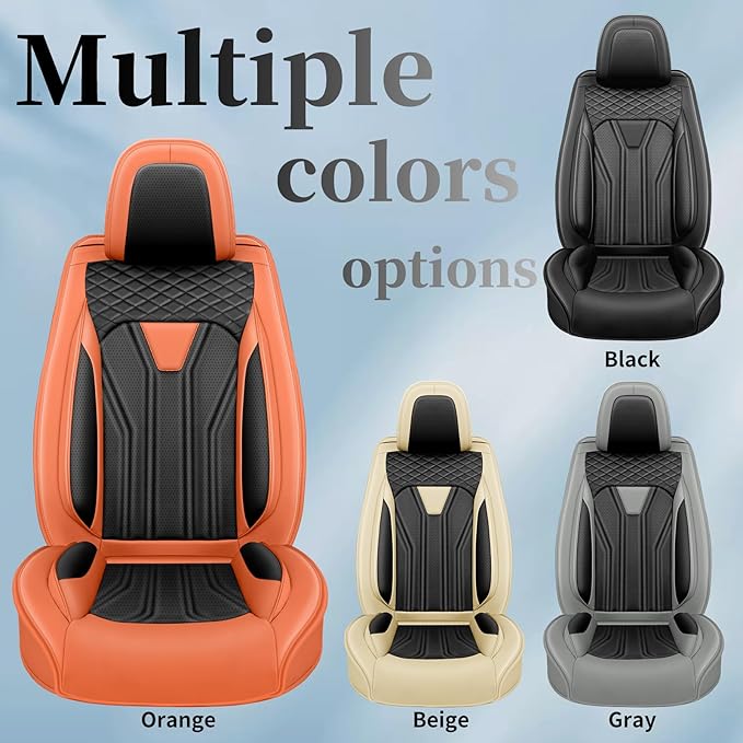 Fit Sonata Car Seat Covers Premium Leather for Hyundai Sonata 2007-2025 2026. Waterproof, Breathable, Scratch-Resistant & All-Weather Seat Cushion Protector(Front Seat,Orange&Black