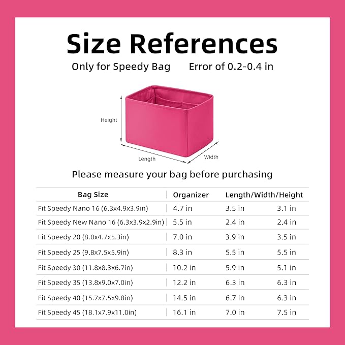 DGAZ Silk Purse Organizer Insert Fits LV Speedy 16/20/25/30/35/40/45 bags,Silky Smooth Bag Organizer,Luxury Handbag & Tote Shaper(Rose pourpre,SP25)