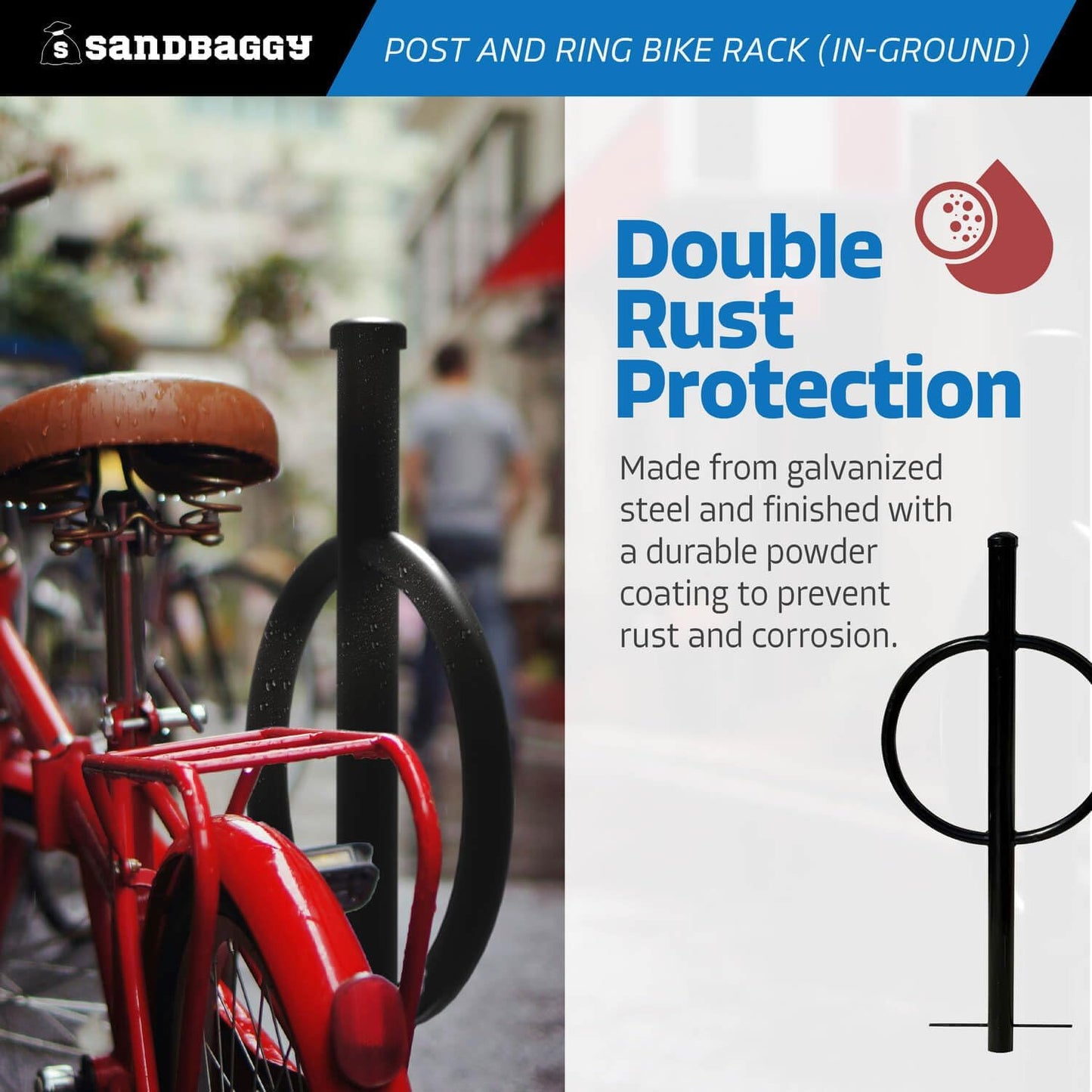 Sandbaggy Post and Ring Rack - In Ground - Commercial Outdoor Bike Parking & Storage Racks (Orange, 2)
