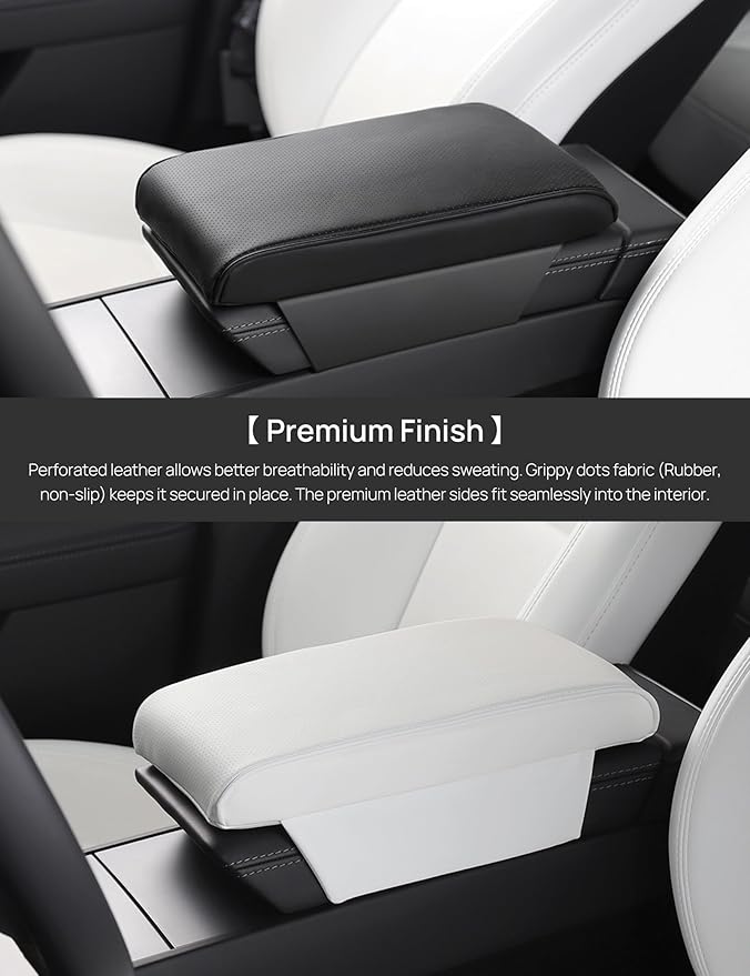 TPARTS Leather Armrest Support Cushion for All Tesla Model Y/3/X/S Tesla Armrest Decor Interior Accessories Memory Foam Console Pillow Elbow Rest Cover Pad (White)