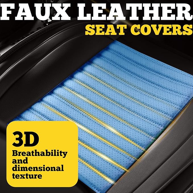 LINGVIDO Full Set Car Seat Covers, Faux Nappa Leather, Airbag Compatible and Waterproof Protectors for Sedans SUVs, Breathable Interior for Active Families, Pets, and Commuters (5 Seats, Black/Blue)