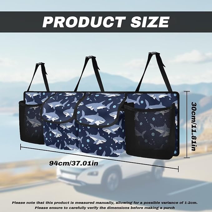 Shark Car Trunk Organizer Storage - Collapsible Pocket Automotive Expandable Sturdy Straps Folding Cargo Store for Auto Backseat