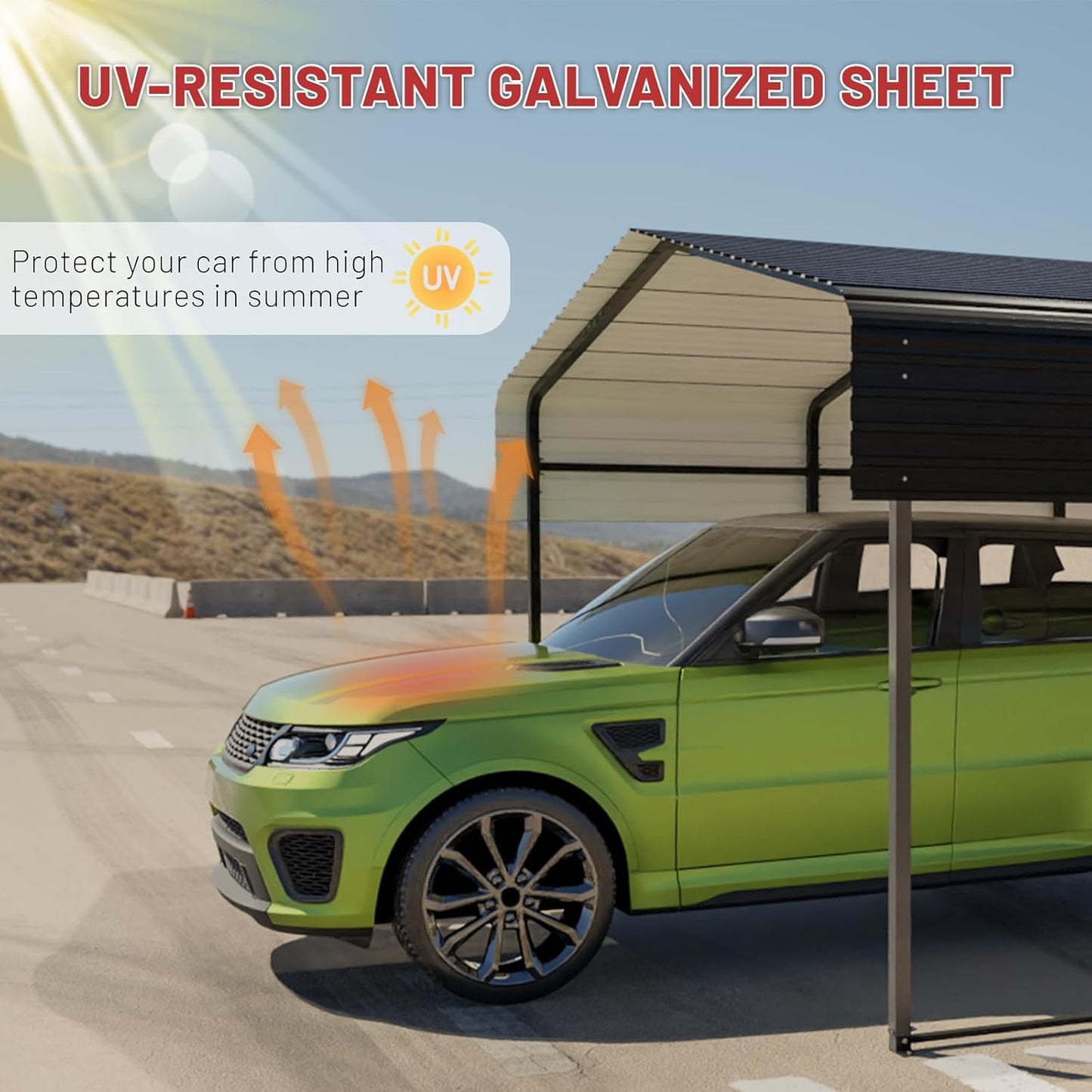 Metal Carport 10 x 15 FT with Heavy Duty Frame & Galvanized Steel Roof, Metal Car Garage, Sturdy Canopy Shelter for Car, Truck, Pickup, SUV, Tractor, and Boat
