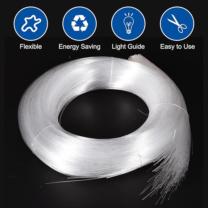 MECCANIXITY 550Pcs 9.8ft PMMA Mixed Fiber Optic Cable Strands 0.03 Inch Side Glow LED Illumination Crystal Cables Car Atmosphere Lights for Star Sky Roof Ceiling