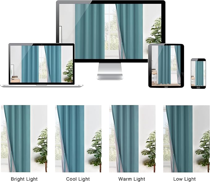 XWZO 100% Blackout Curtains - Thermal Insulated Black Liner Curtains, Noise Reducing and Heat Blocking Drapes for Hall and Studio Windows with Tiebacks, Stone Blue, W52 x L95, Set of 2