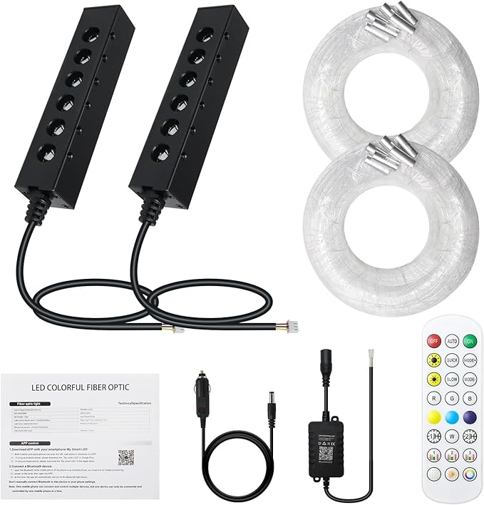 WEBUPAR 3.2W 6LEDs Meteor Starlight Headliner Kit, 300pcs 0.01in 6.56ft, RGBW Shooting Stars Fiber Optic Lights with Bluetooth APP Control for Car/Home Theater
