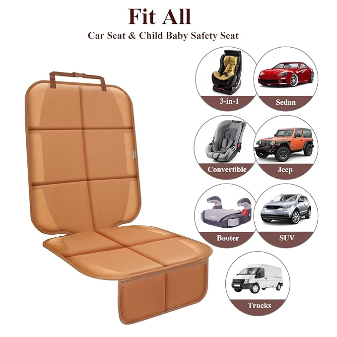 Meolsaek Car Seat Protector for Child Car Seat, Durable 600D Fabric Waterproof Car Seat Cover with Thick Pad Non-Slip Backing,No Imprints (Tan-2 pcs)