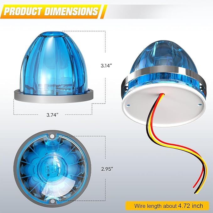 BJZ 8Pcs Ice Blue Watermelon LED Strobe+Constant Marker Lights Dual Function Watermelon-Shaped Side Marker Clearance Tail Top Cap Roof Lights for Trailer Truck Semi-Trailer Heavy-Duty Truck Bus Van