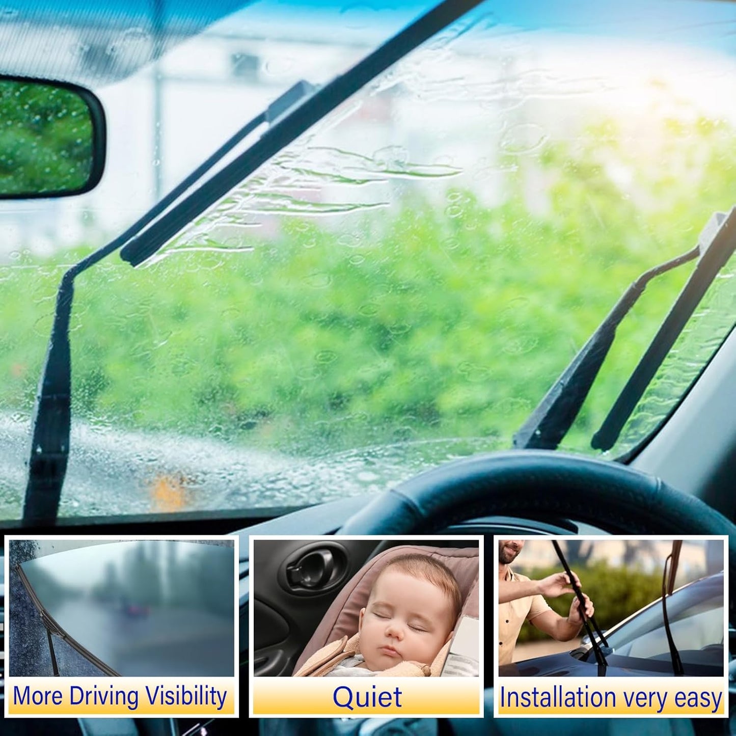 3 wipers Replacement for 2018-2023 Jeep wrangler JL, Windshield Wiper Blades Original Equipment Replacement - 16"/16"/12" (Set of 3) U/J HOOK