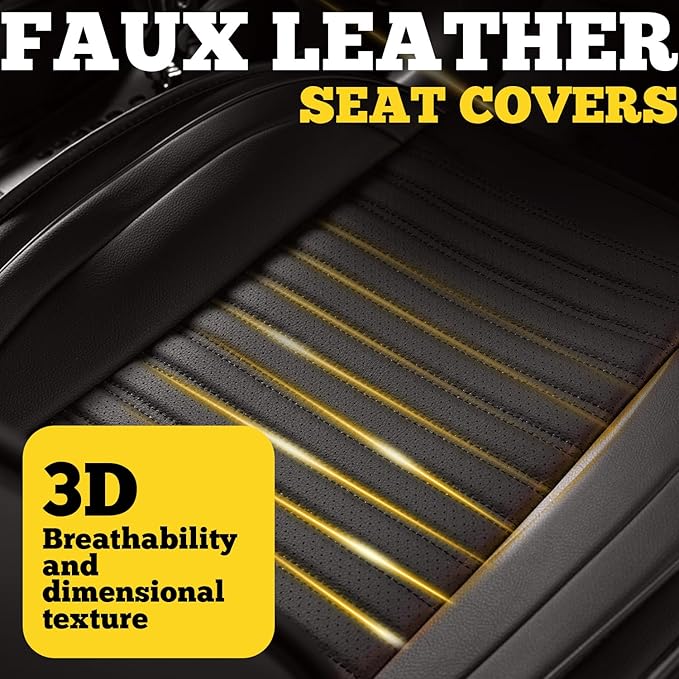 LINGVIDO Full Set Car Seat Covers, Faux Nappa Leather, Airbag Compatible and Waterproof Protectors for Sedans SUVs, Breathable Interior for Active Families, Pets, and Commuters (5 Seats, Black/Gray)