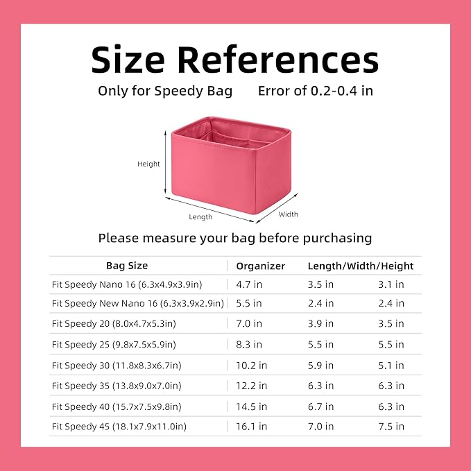 DGAZ Silk Purse Organizer Insert Fits LV Speedy 16/20/25/30/35/40/45 bags,Silky Smooth Bag Organizer,Luxury Handbag & Tote Shaper(Rose lipstick,SP35)