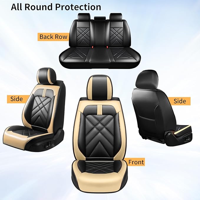 CX-7 Car Seat Covers Fit for Mazda CX-7 2007-2012, Full Coverage Premium Leather Waterproof Breathable Seat Covers Automotive Seat Protectors, Airbag Compatible(Full Set Seats, Black Beige)