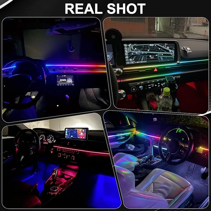 Interior Car LED Strip Lights, Acrylic LED Lights for Car with Dynamic Dreamcolor Chasing, Ambient Lighting Kits Music Sync Wireless APP and RF Remote Control (8 in 1)