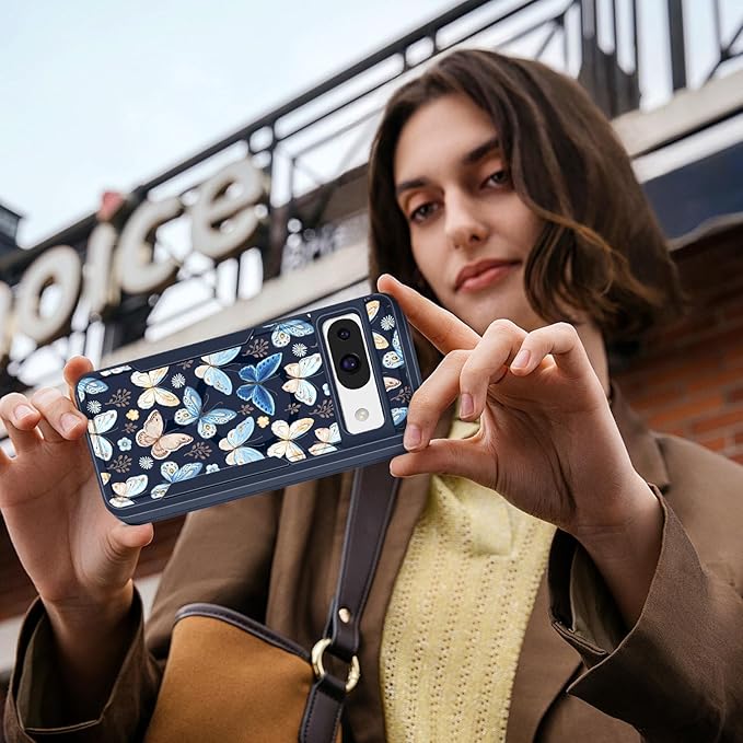 for Google Pixel 8A Case 6.1 Inch - Compatible with MagSafe Women Girls Cute Magnetic Protective Cover Kawaii Girly Blue Butterfly Heavy Duty Shockproof Design for Google Pixel 8A Phone Cases