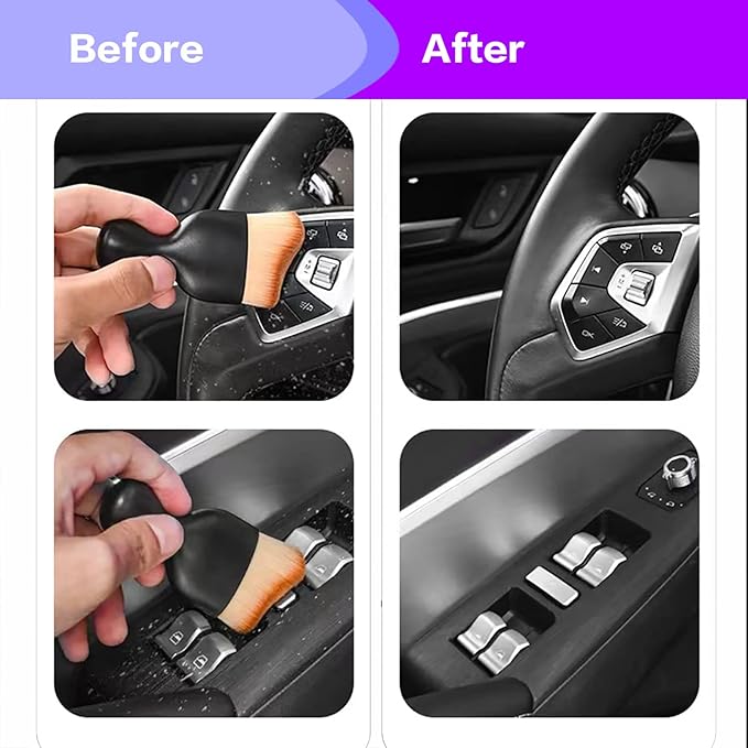 AOCISKA Car Interior Detailing Brush,Soft Bristle Cleaning Brush Car Detailing Brush Dusting Brush,Car Interior Cleaning Tool,Auto Detail Brush Car Dash Duster Brush (Black&Purple)