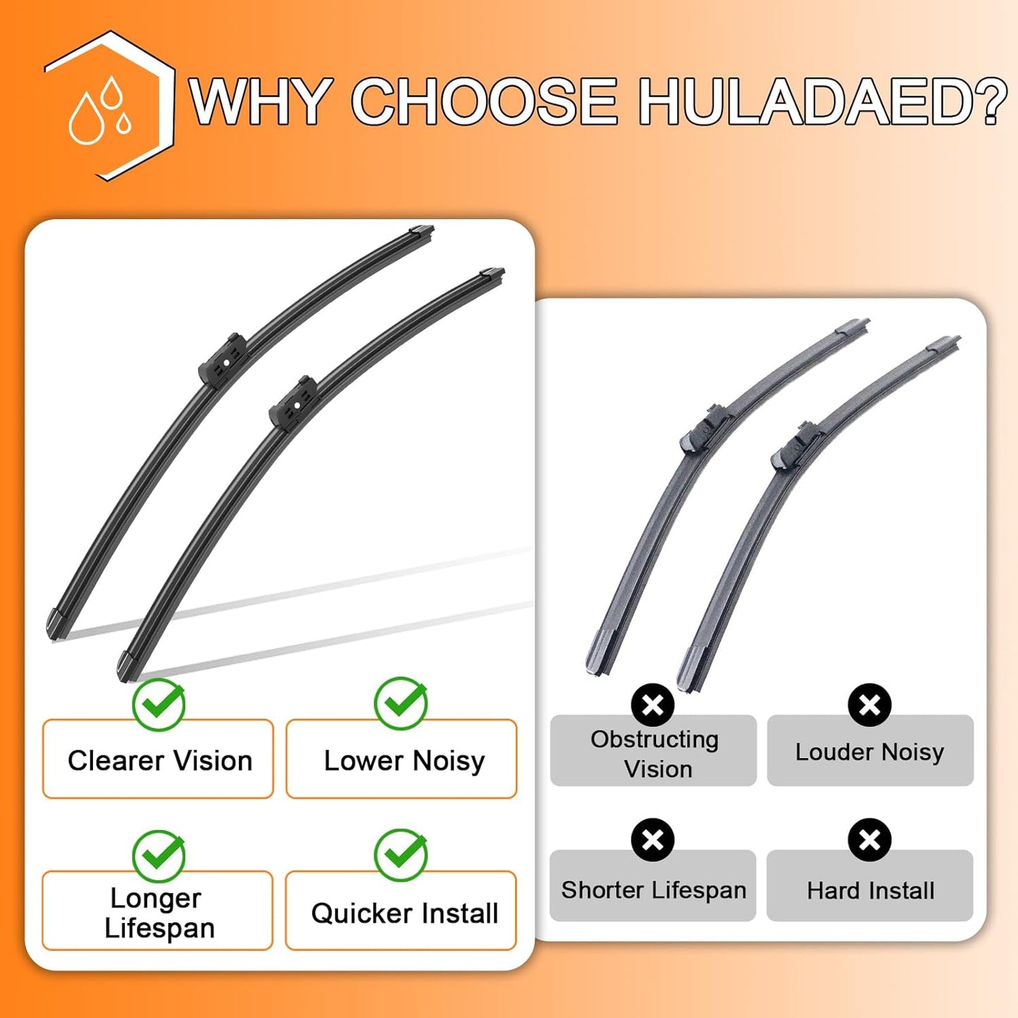 HULADAED® 24'' 20'' 15'' Windshield Wipers Replacement for Volvo XC90 2022-2016,Silicone Front Rear Wiper blades for MY Car-All Weather & Quiet(3 PACK)