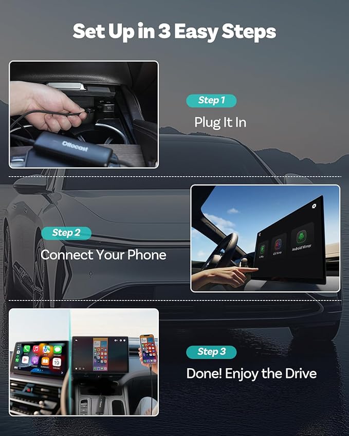 OTTOCAST Mirror Touch with Wireless Carplay Adapter, Mirror & Watch Any APP on The Car Screen, such as YouTube Netflix Tiktok Disney+ etc, Control phone on car screen for car has factory-wired CarPlay