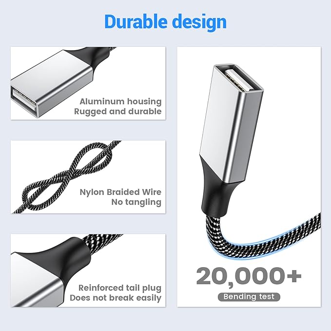 MOGOOD 3 in 1 USB Splitter Cable 2M, USB 2.0 Hub 1 Male to 3 Female Extension Cord, Multiport Adapter for Charging & Data Transfer, Compatible with Laptop, Mac, PC, PS4, Xbox, Switch, TV