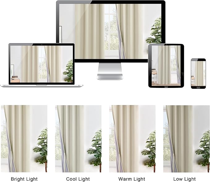 XWZO 100% Blackout Curtains - Heat and Full Light Blocking Drapes with Black Liner for Bedroom/Laundry Room, Grommet Top Window Panels with Tiebacks, Beige, W42 x L72, Set of 2