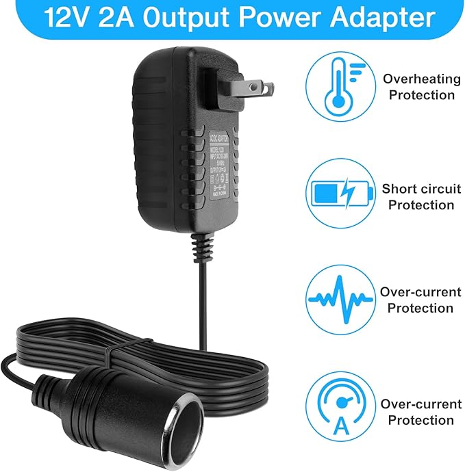 AC to DC Converter 2A 24W Car Cigarette Lighter Socket Adapter Power Cable 110-240V to 12V AC/DC for Automobile Home Use Car to Wall Plug(Under 24W only) (Pack of 2)